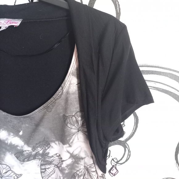 Size 12 Be Beau Butterfly Print Top w Light Bolero Over - Picture 3 of 5